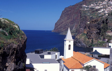 the city centre in the old town of Camara de lobosl on the Island of Madeira in the Atlantic Ocean of Portugal.のeditorial素材