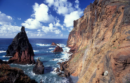 the landscape and coast at the old town of Porto Moniz on the Island of Madeira in the Atlantic Ocean of Portugal.のeditorial素材