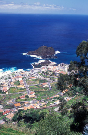 the landscape and coast at the old town of Porto Moniz on the Island of Madeira in the Atlantic Ocean of Portugal.のeditorial素材