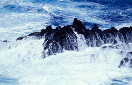 the landscape and coast at the old town of Porto Moniz on the Island of Madeira in the Atlantic Ocean of Portugal.のeditorial素材