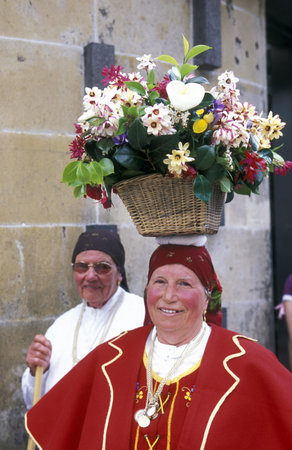 a parade of the Spring Flower Festival in the city of Funchal on the Island of Madeira in the Atlantic Ocean of Portugal.のeditorial素材