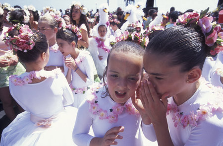 a parade of the Spring Flower Festival in the city of Funchal on the Island of Madeira in the...