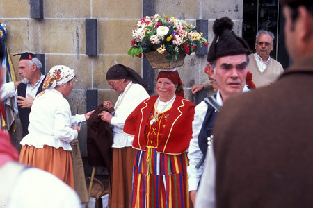 a parade of the Spring Flower Festival in the city of Funchal on the Island of Madeira in the Atlantic Ocean of Portugal.のeditorial素材