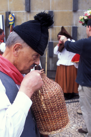 a parade of the Spring Flower Festival in the city of Funchal on the Island of Madeira in the...