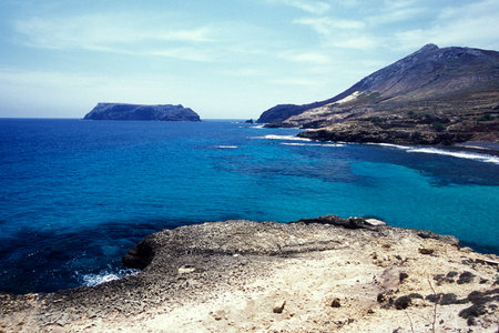 the coast on the Island of Porto Santo ot the Madeira Islands in the Atlantic Ocean of Portugal.のeditorial素材