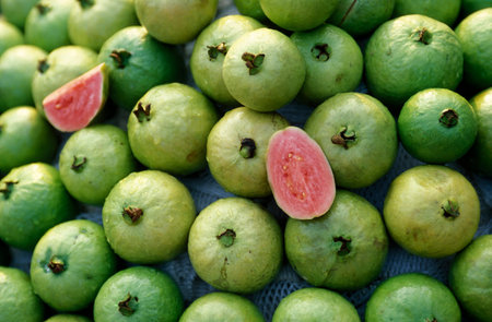 Guava Fruits at the Flooting Market on the Mekong River near the city of Can Tho in the Mekong Delta...