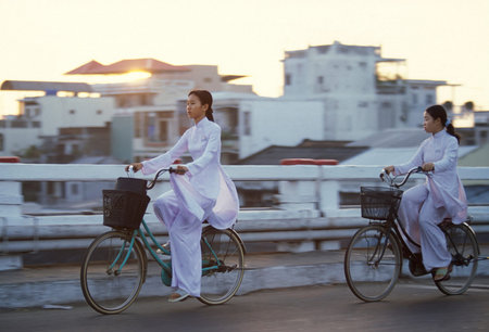 people on the bicycle in the city of ho chi minh city in Vietnamのeditorial素材
