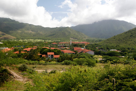 the landscape and farmland near Pedro Gonzalez in the town of Pedro Gonzalaz on the Isla Margarita in the caribbean sea of Venezuela.のeditorial素材