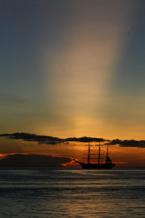 a sailship on the coast of Gran Roque Island at the Los Roques Islands in the caribbean sea of Venezuela.のeditorial素材