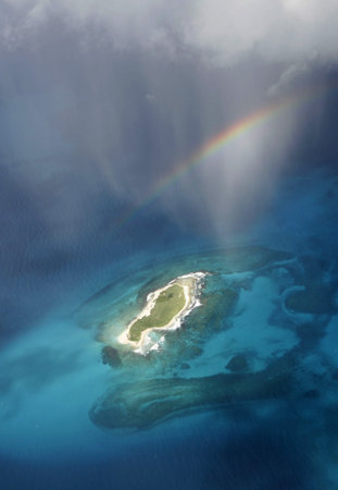 the airview of the seascape of the Los Roques Islands in the caribbean sea of Venezuela.のeditorial素材
