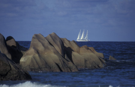 a Beach on the coast if the Island La Digue of the seychelles islands in the indian ocean