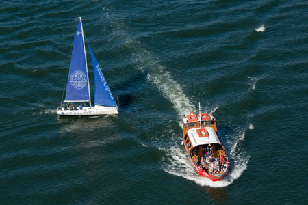 a boat on the Douro River in Ribeira in the city centre of Porto in Porugal in Europe.