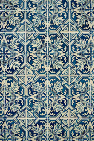 hand painted tile azulejo in the old town of  ribeira in the city centre of Porto in Porugal in...