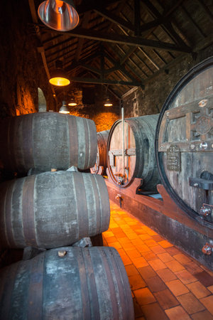 one of the Port wine Cellar of Burmester at the waterfront  on the Douro River in Ribeira in the...