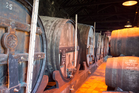 one of the Port wine Cellar of Burmester at the waterfront  on the Douro River in Ribeira in the...