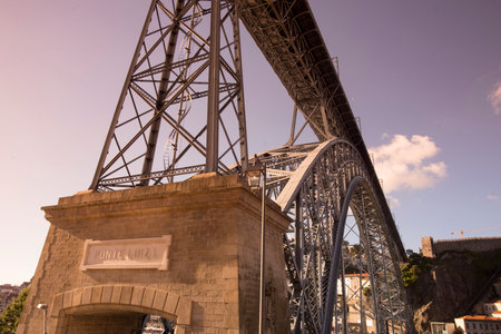 the Ponte de Dom Luis 1 on the Douro River in Ribeira in the city centre of Porto in Porugal in...