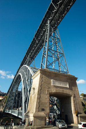 the Ponte de Dom Luis 1 on the Douro River in Ribeira in the city centre of Porto in Porugal in...