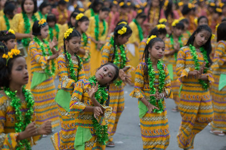 Traditional Dance Girls at the Thingyan Water Festival at the Myanmar New Year in the city centre of...