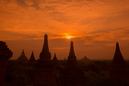 the Temple and Pagoda Fields in Bagan in Myanmar in Southeastasia.