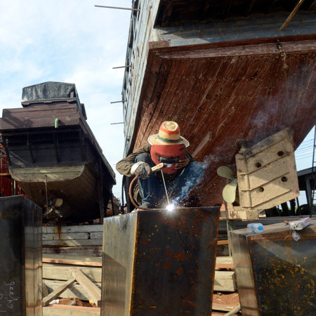 a Ship manufactur near the city of Myeik in the south in Myanmar in Southeastasia.のeditorial素材