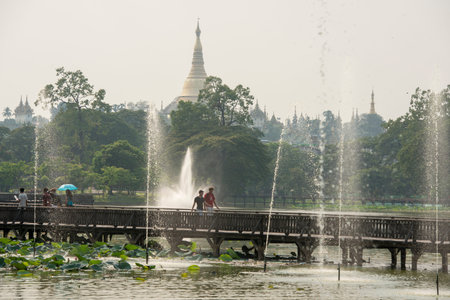 the Kandawgyi lake in the City of Yangon in Myanmar in Southeastasia.