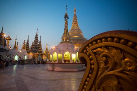 the architecture in the Shwedagon Paya Pagoda in the City of Yangon in Myanmar in Southeastasia.