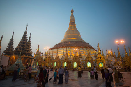 the architecture in the Shwedagon Paya Pagoda in the City of Yangon in Myanmar in Southeastasia.