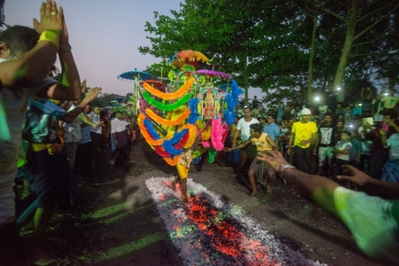 a indian style Fire Walk festival in the City of Yangon in Myanmar in Southeastasia.のeditorial素材