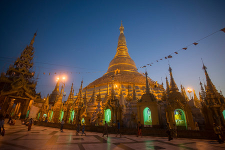 the architecture in the Shwedagon Paya Pagoda in the City of Yangon in Myanmar in Southeastasia.のeditorial素材