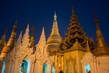the architecture in the Shwedagon Paya Pagoda in the City of Yangon in Myanmar in Southeastasia.