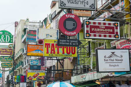 The Khao San Road in Banglaphu in the city of Bangkok in Thailand in Southeastasia.のeditorial素材