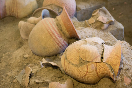the burial sites at the ban Chiang national museum in the village of Ban Chiang near the city of Udon Thani in the Isan in Northeast Thailand.のeditorial素材