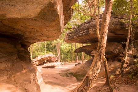 the prehistoric Cave and Stone Park of Phu Phra Bat National Park near the city of Udon Thani in the Isan in Northeast Thailand.のeditorial素材