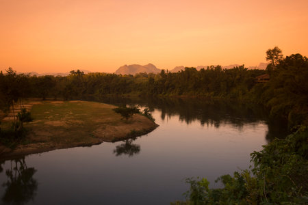 the nature at the River Kwai of the Burma-Thailand Railway  north of the City of Kanchanaburi in Central Thailand in Southeastasia.のeditorial素材