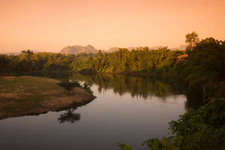 the nature at the River Kwai of the Burma-Thailand Railway  north of the City of Kanchanaburi in Central Thailand in Southeastasia.のeditorial素材