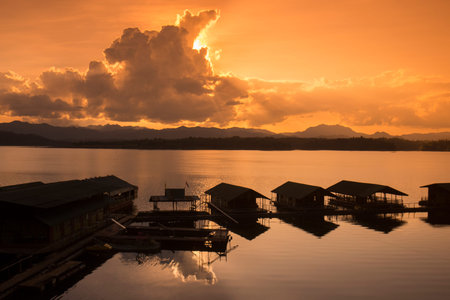 the landscape at the Khao Laem Lake near the Village of Thong Pha Phum north of the City of Kanchanaburi in Central Thailand in Southeastasia.のeditorial素材