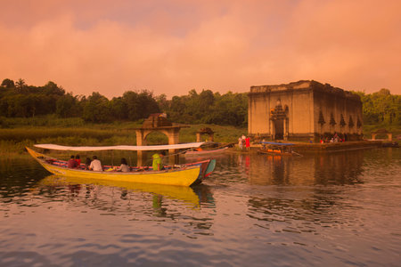 the floodet Wat Sam Prasop in the  landscape at the Khao Laem Lake in the Village of Sangkhlaburi...