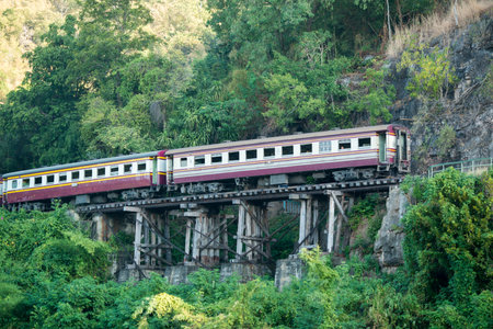 the Death Railway travel at the River Kwai of the Burma-Thailand Railway  north of the City of Kanchanaburi in Central Thailand in Southeastasia.のeditorial素材