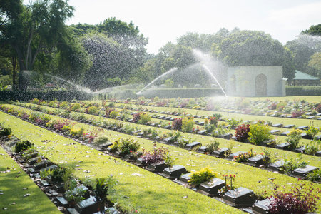 the Allied War Cemetery near the Death Railway Bridge over the River Kwai of the Burma-Thailand...