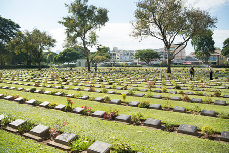 the Allied War Cemetery near the Death Railway Bridge over the River Kwai of the Burma-Thailand Railway in the City of Kanchanaburi in Central Thailand in Southeastasia.のeditorial素材