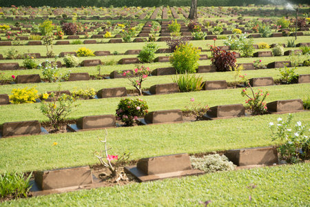 the Allied War Cemetery near the Death Railway Bridge over the River Kwai of the Burma-Thailand...