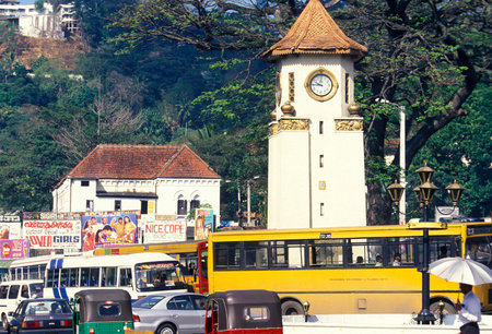 the Kandy clock tower in the town of Kandy of Sri Lanka in Asien.のeditorial素材
