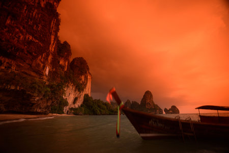 The Hat Tom Sai Beach at Railay near Ao Nang outside of the City of Krabi on the Andaman Sea in the...
