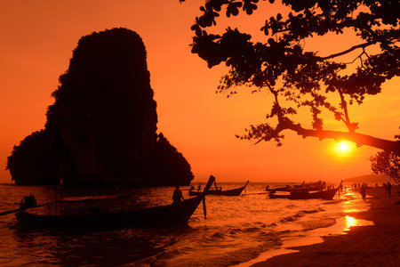 The Hat Phra Nang Beach at Railay near Ao Nang outside of the City of Krabi on the Andaman Sea in the south of Thailand.のeditorial素材