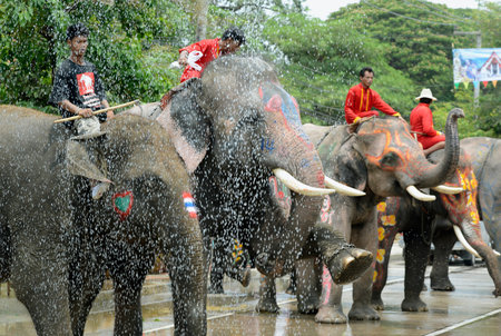 The Thai New Year or Songkran Festival or Water festival in the city of Ayutthaya north of Bangkok...