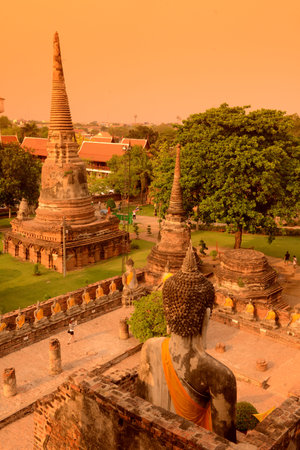 The Wat Yai Chai Mongkol Temple in City of Ayutthaya in the north of Bangkok in Thailand, Southeastasia.のeditorial素材