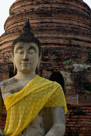 The Wat Yai Chai Mongkol Temple in City of Ayutthaya in the north of Bangkok in Thailand, Southeastasia.のeditorial素材