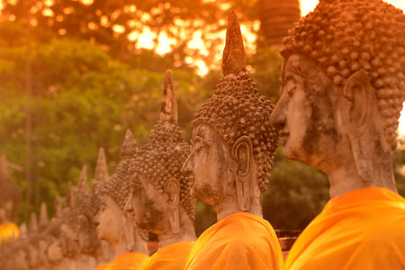 The Wat Yai Chai Mongkol Temple in City of Ayutthaya in the north of Bangkok in Thailand, Southeastasia.のeditorial素材