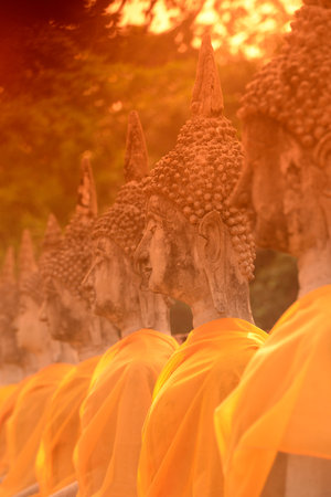The Wat Yai Chai Mongkol Temple in City of Ayutthaya in the north of Bangkok in Thailand, Southeastasia.のeditorial素材