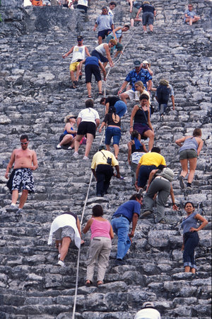 The Maya Ruins with the Nohoch Mul Pyramide of Coba in the Province Quintana Roo in Mexico in...